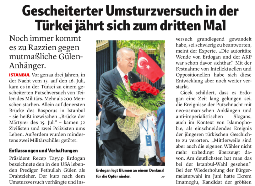 Towards entry "Failed coup attempt in Turkey has its third anniversary – Hüseyin Çiçek in the VN"